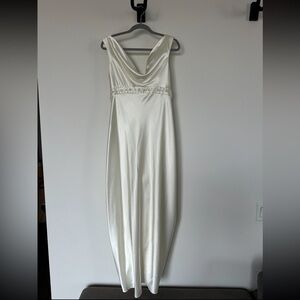 Jessica McClintock Ivory Satin Gown with Embellished Waist